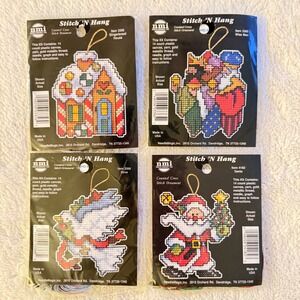 4 Vintage NeedleMagic Stitch N Hang Cross Stitch Ornament Kits Santa Gingerbread
